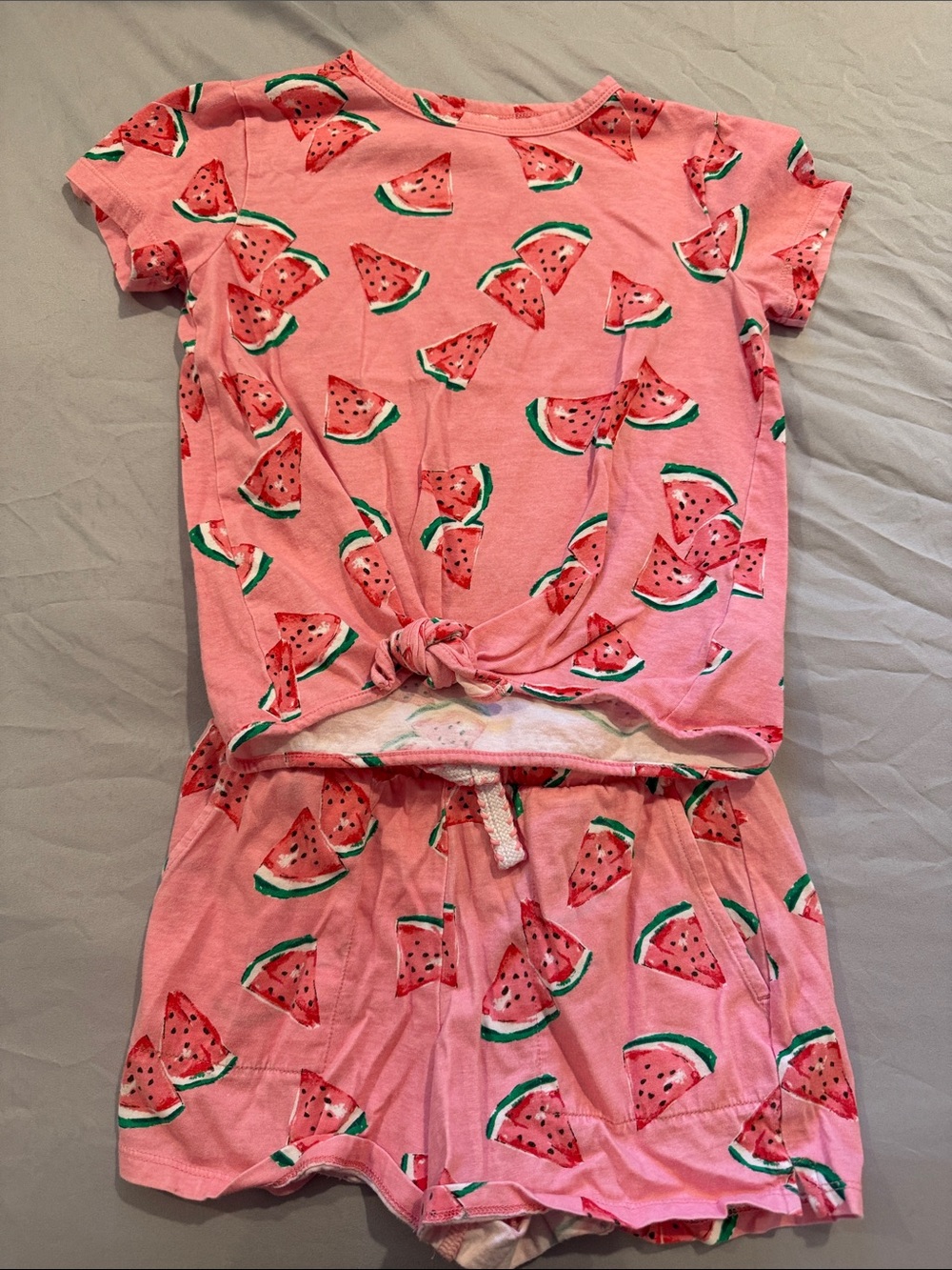Crewcuts Kids Pink Watermelon Short Sleeve Pajama Set